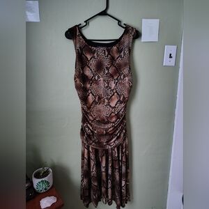 Lily Women's Large Snakeskin Print Brown Dress Made In USA